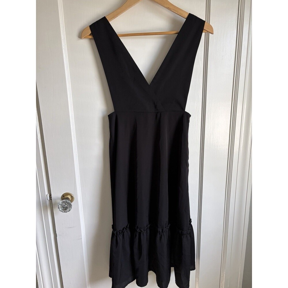 Miss Patina EUC Black Midi Dress XS 60s Retro Mod Ruffle Bow Dark Romantic - Picture 9 of 9